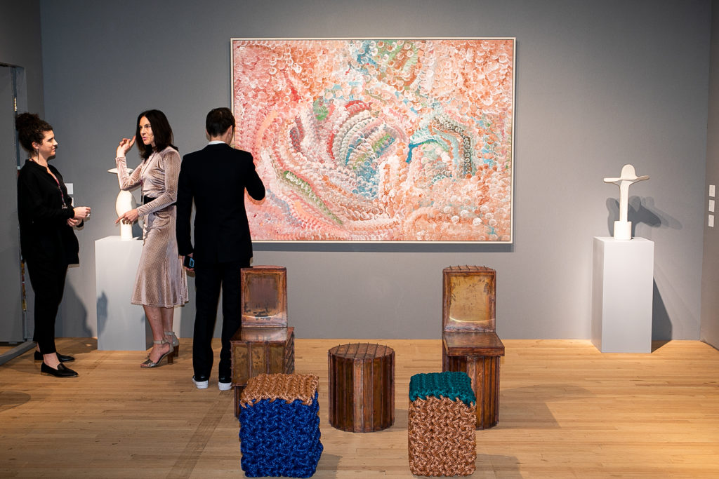 Visitors browse the gala preview of the ADAA Art Show's 2020 edition. Photo by Jocko Graves, BFA, courtesy of the Art Dealers Association of America.