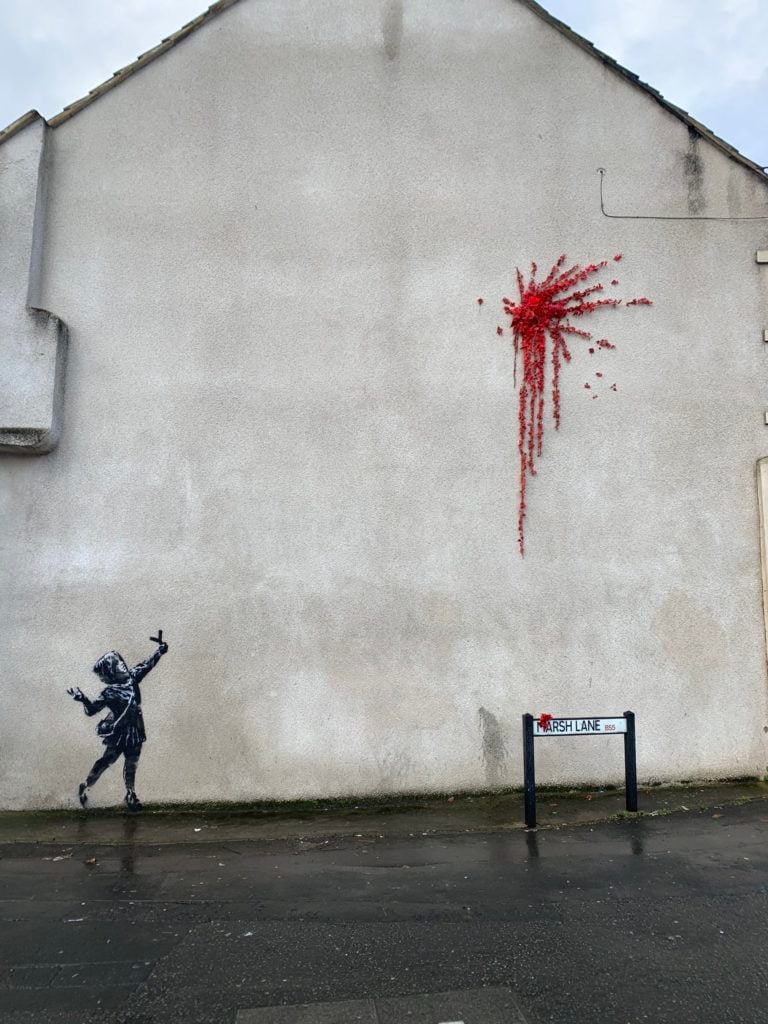 A new mural that may be a genuine Banksy appeared in Bristol. Photo courtesy of Twitter.