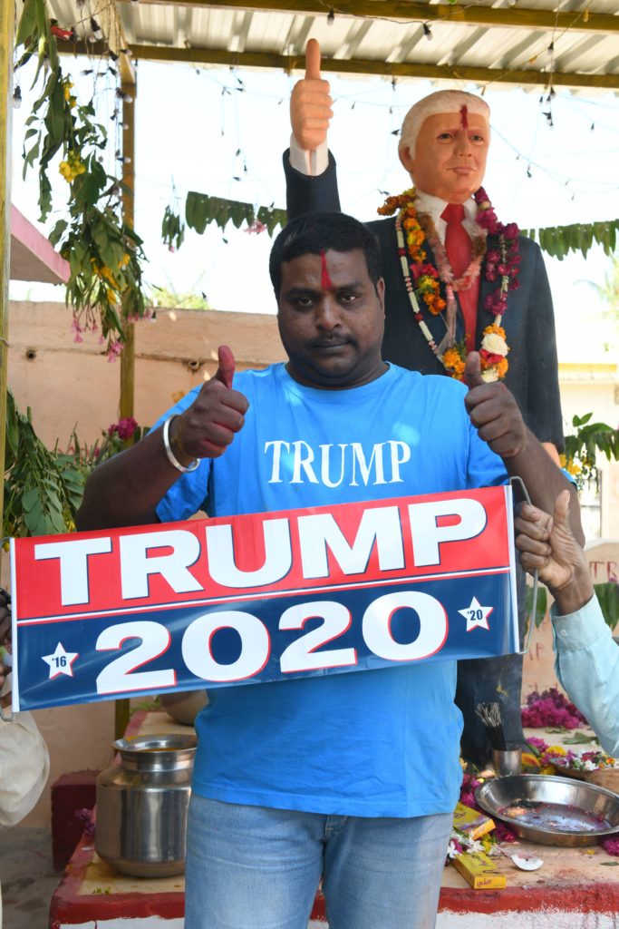 Bussa Krishna with his statue of US President Donald Trump. Photo by Noah Seelam/AFP/Getty Images.