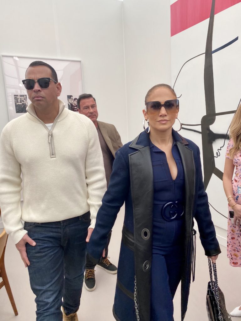 Jennifer Lopez and Alex Rodriguez visit Skarskedt Gallery at Frieze Los Angeles 2020. Photo by Sarah Cascone. 