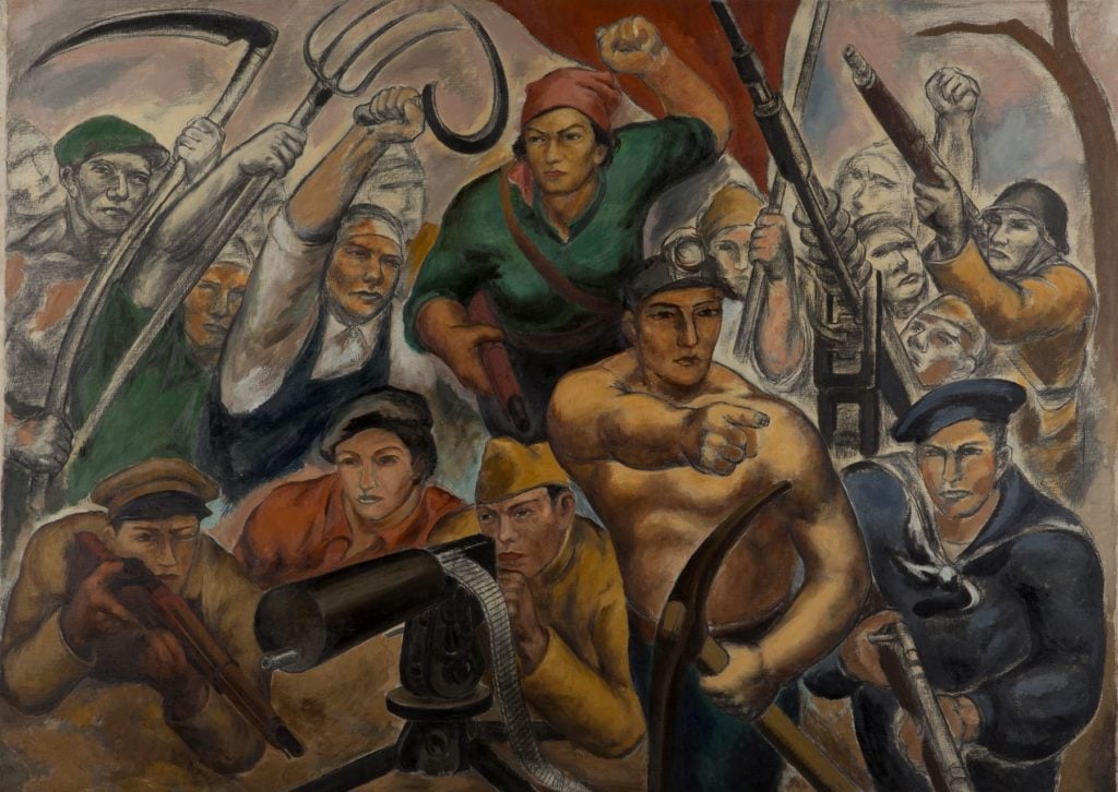 Eitarō Ishigaki, <em>Soldiers of the People’s Front (The Zero Hour)</em> (ca. 1936–37). Museum of Modern Art, Wakayama, Japan. Reproduced with permission.