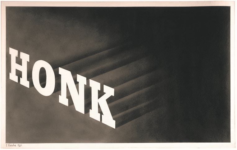 Ed Ruscha, Honk (1964) ©Ed Ruscha. Courtesy the Donald B. Marron Family Collection, Acquavella Galleries, Gagosian, and Pace Gallery