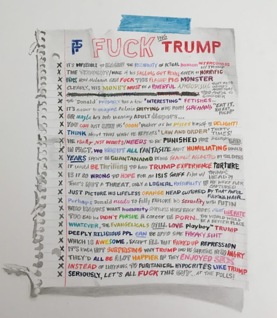William Powhida, <i>Fuck Trump</i> (2015). Courtesy of the artist.