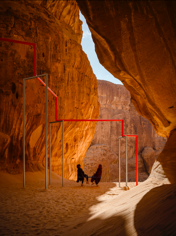 Superflex, One Two Three Swing! Installation view at Desert X AlUla, photo Lance Gerber, courtesy the artist, RCU and Desert X