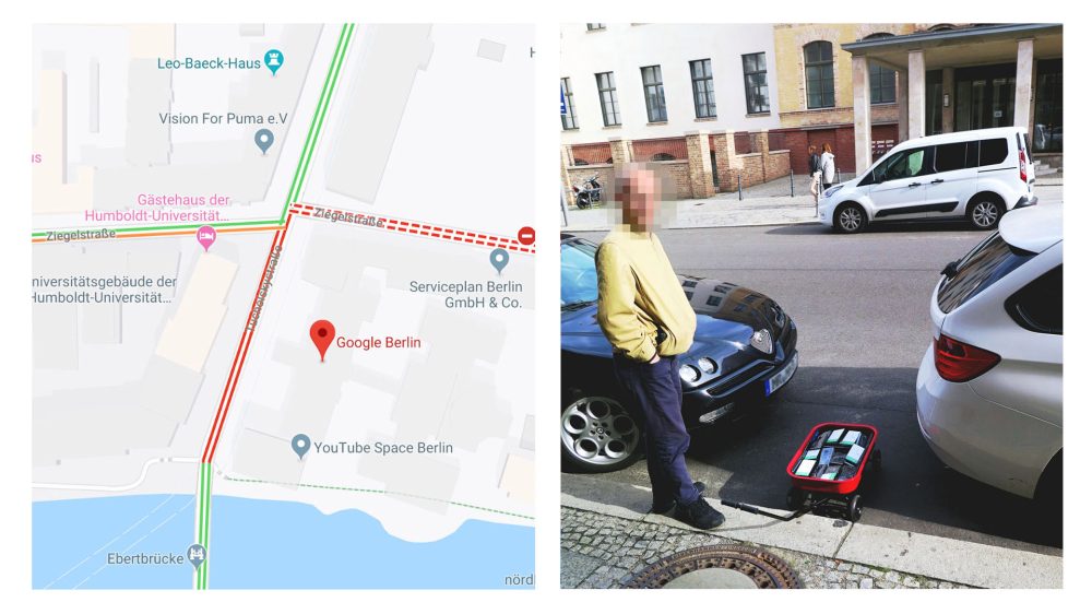 Simon Weckert, "Google Maps Hack" Berlin 2020. ©Simon Weckert. 