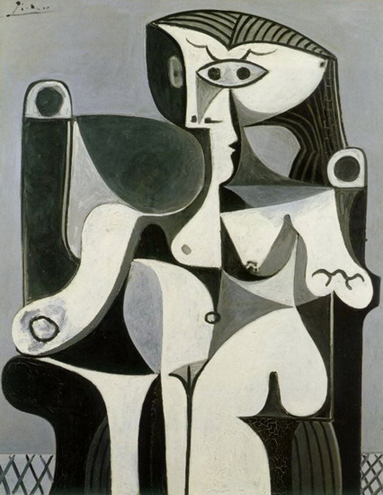 Pablo PIcasso, <i>Femme assise (Jacqueline)</i> (1962). © Estate of Pablo Picasso / Artists Rights Society (ARS), New York Courtesy the Donald B. Marron Family Collection, Acquavella Galleries, Gagosian, and Pace Gallery,