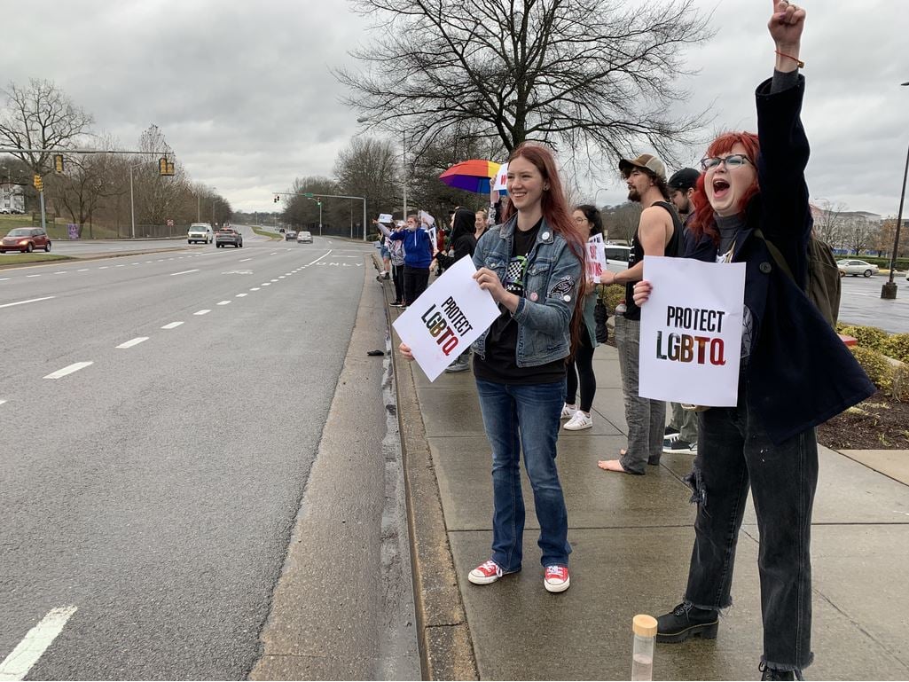 Students from the Save Watkins coalition protesting the takeover of the school by Belmont University. Image courtesy Save Watkins.