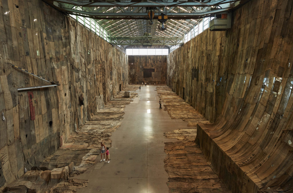 Ibrahim Mahama, No Friend but the Mountains (2012-2020). Installation view (2020) for the 22nd Biennale of Sydney, Cockatoo Island. Courtesy the artist; White Cube; and Apalazzo Gallery, Brescia. Photo by Zan Wimberley.