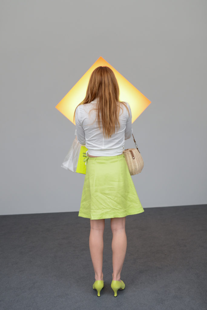 A viewer looks at one of James Turrell's works in Los Angeles. Photo: Courtesy of Frieze.