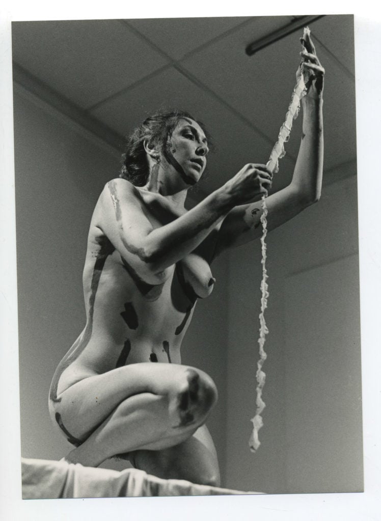 Carolee Schneemann, Interior Scroll (1975). Photo by Anthony McCall, courtesy of Grazyna Kulczyk Collection , the Estate of Carolee Schneemann, Galerie Lelong & Co, Hales Gallery, PPOW New York. ©Carolee Schneemann.