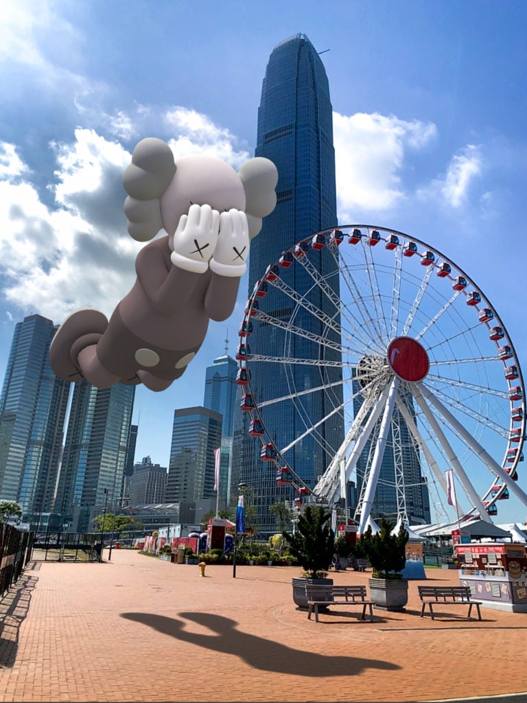 KAWS, COMPANION (EXPANDED) in Hong Kong, 2020, augmented reality. Courtesy: KAWS and Acute Art.
