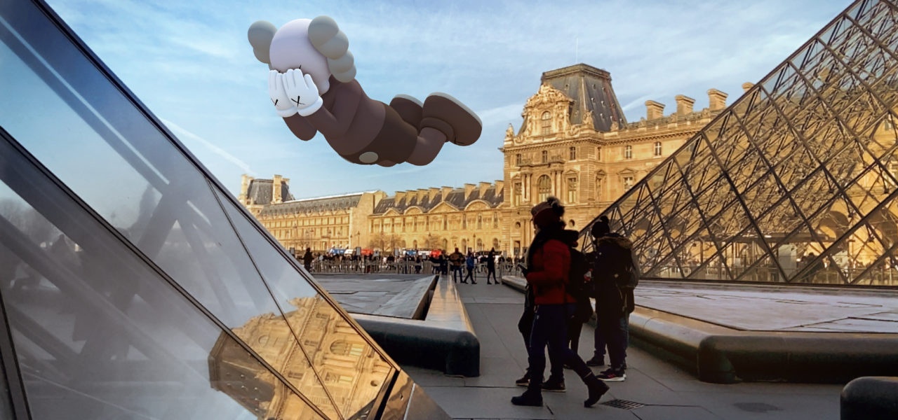 KAWS, COMPANION (EXPANDED) in Paris, 2020, augmented reality. Courtesy: KAWS and Acute Art.