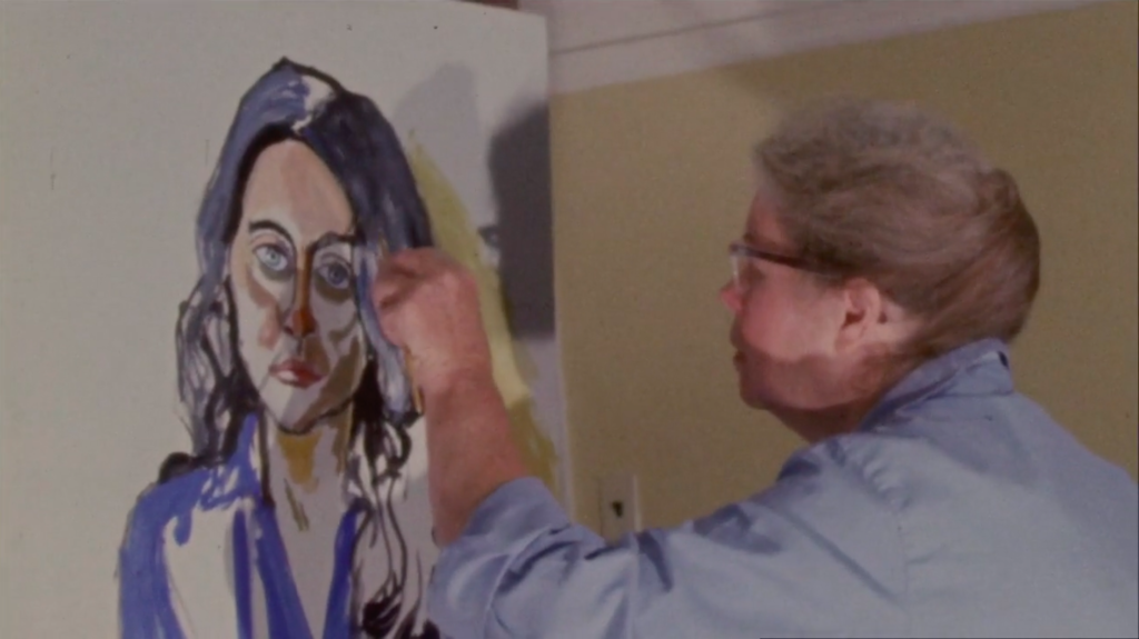 Alice Neel at the easel in <i>Alice Neel</i>, a film by Andrew Neel. Courtesy of Vimeo.