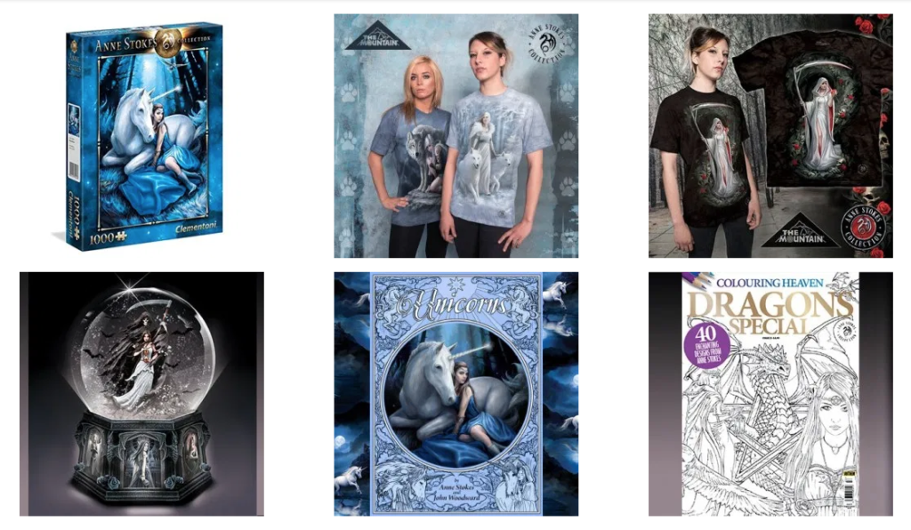 Art Ask Agency's website, featuring designs by fantasy artist Anne Stokes.