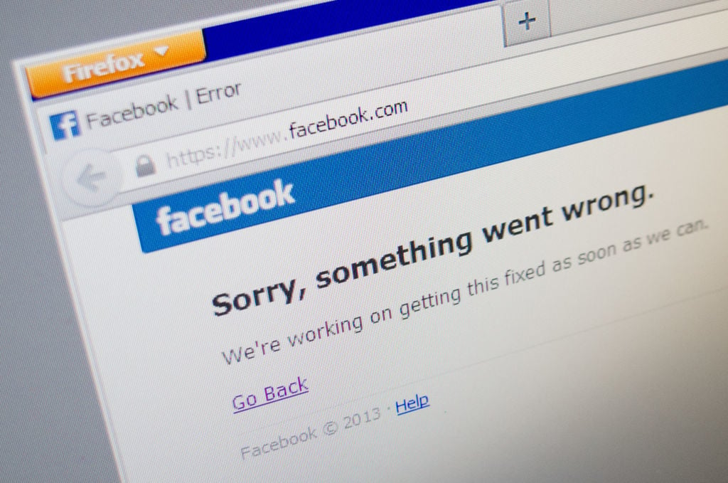 A Facebook error page. Photo by Julian Stratenschulte/picture alliance via Getty Images.