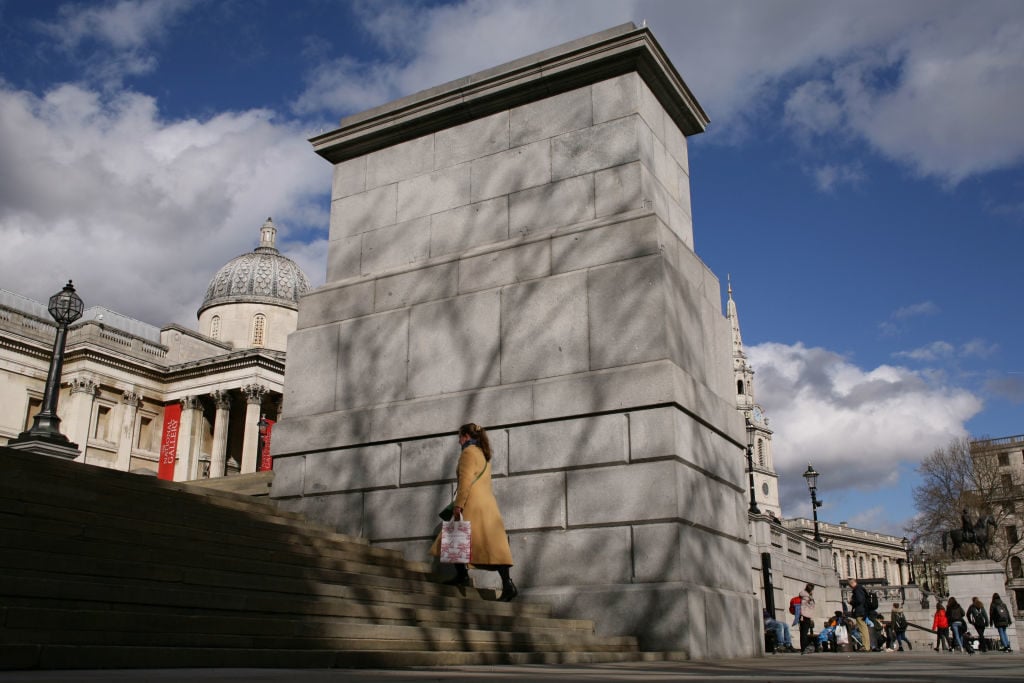 The empty Fourth Plinth in Trafalgar Square. Photo by David Cliff/NurPhoto via Getty Images.