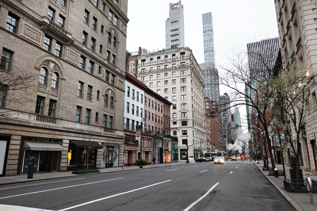 A view of a virtually empty Madison Avenue during rush hour. Photo by Cindy Ord/Getty Images.