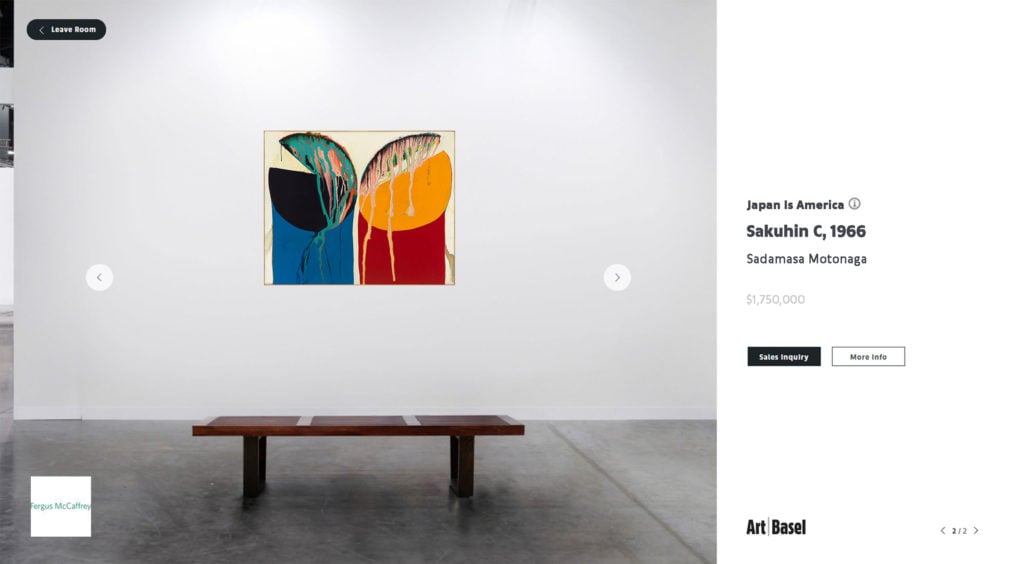 Art Basel's March 2020 Online Viewing Room, featuring a work from exhibitor Fergus McCAffrey's exhibition "Japan Is America." Courtesy of Art Basel.