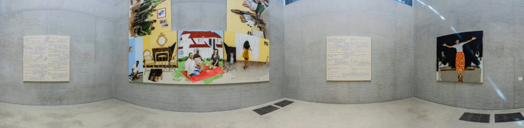 Installation view: Meleko Mokgosi: Your Trip to Africa, Pérez Art Museum Miami, 2020-21. © Meleko Mokgosi. Courtesy the artist and Jack Shainman Gallery, New York. Photo: Oriol Tarridas