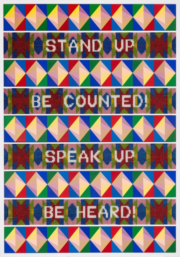Jeffrey Gibson, STAND UP - SPEAK UP (2020). Courtesy of Sikkema Jenkins.