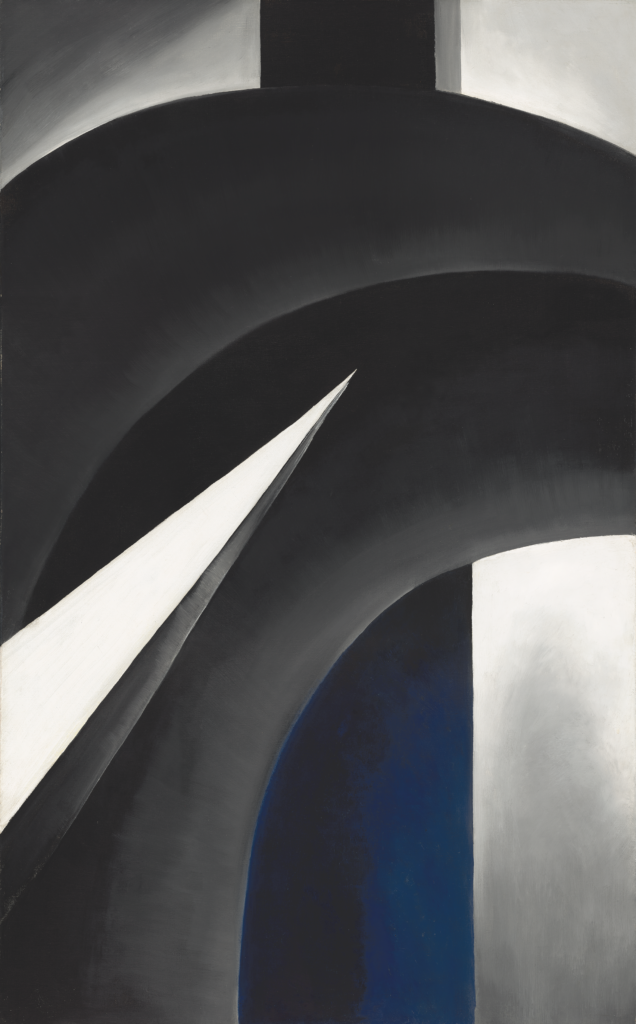 Georgia O'Keeffe, BLack, White and Blue (1930). © 2019 Georgia O'Keeffe Museum/ ARS NY.