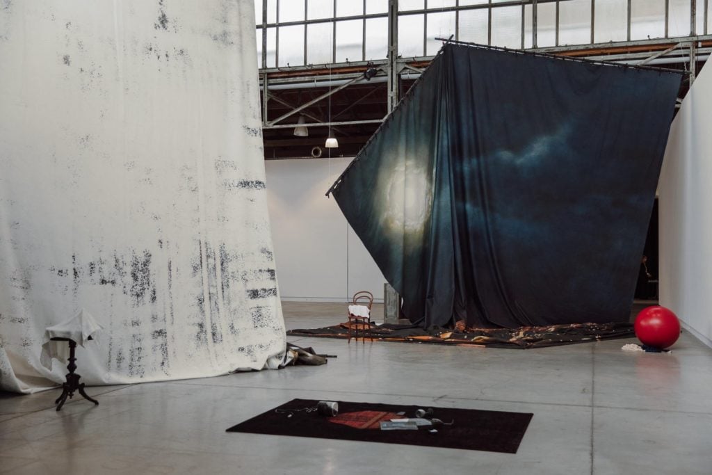 Latifa Echakhch, installation view of <i>The Sun and the Set</i> at BPS22, Charleroi, Belgium, in 2020. Photo: Leslie Artamonow.