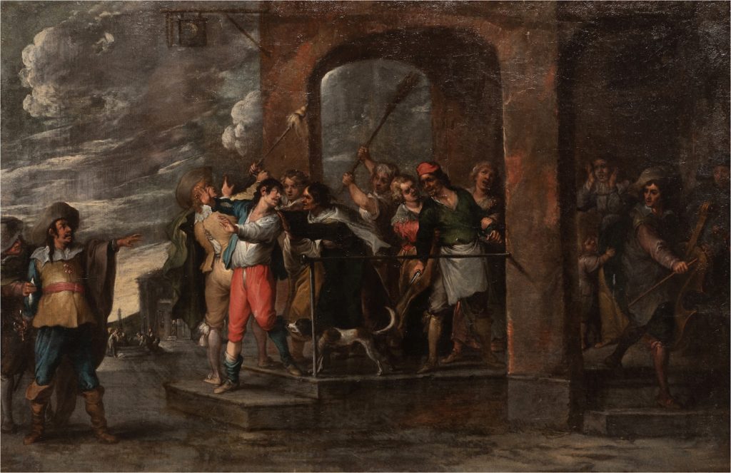 The Prodigal Son Expelled From the Tavern (1630/1635) by Cornelis de Wael, one of the works slated to be included in the National Gallery of Art’s exhibition. (Musei di Strada Nuova, Palazzo Bianco, Genoa)