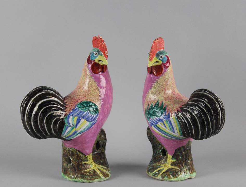 A Pair of Chinese Export ‘Famille Rose’ Cockerels Qing Dynasty (circa 1736 – 1775). Courtesy of Gibson Antiques. 