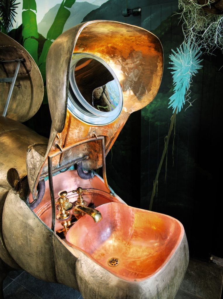 The sink and vanity in the hippopotamus-themed bathroom set designed by Les Lalanne. Courtesy of Sotheby's.