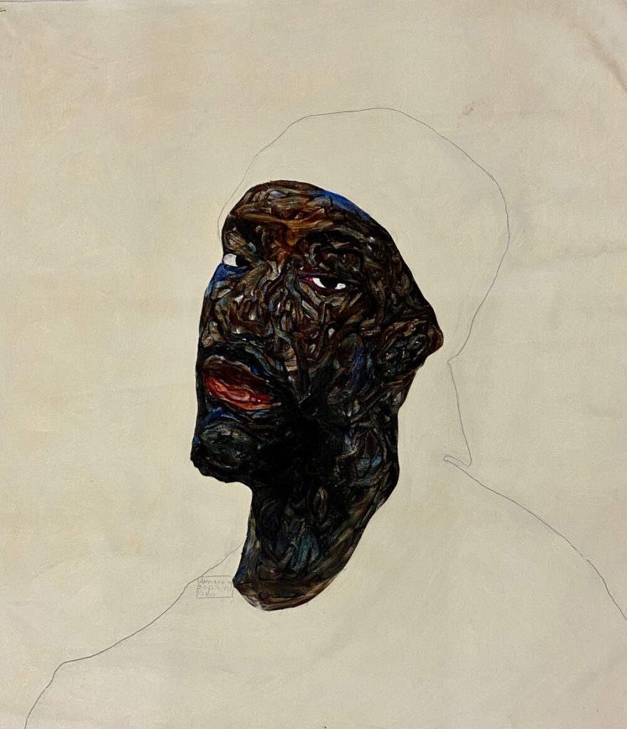 Amoako Boafo, <i>White Cap</i> (2020). Courtesy the artist, Mariane Ibrahim, and Roberts Projects.