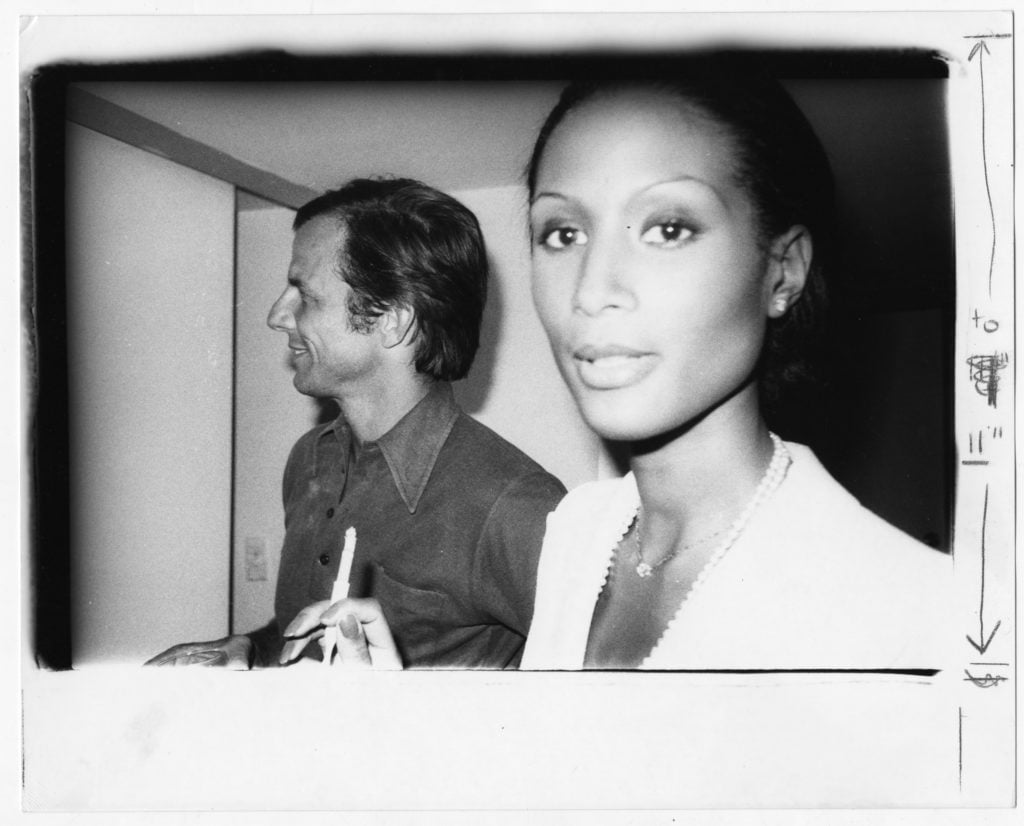 Bob Colacello, <em>Peter Beard and Beverly Johnson, Halston's House, New York</em> (1976). Photo ©Bob Colacello, courtesy the artist and Vito Schnabel Projects.