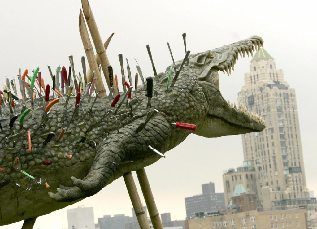 A sculpture by Cai Guo-Qiang displayed on the Iris and B. Gerald Cantor Roof Garden at the Metropolitan Museum of Art in New York 24 April 2006. Photo courtesy AFP/Timothy A. Clary.