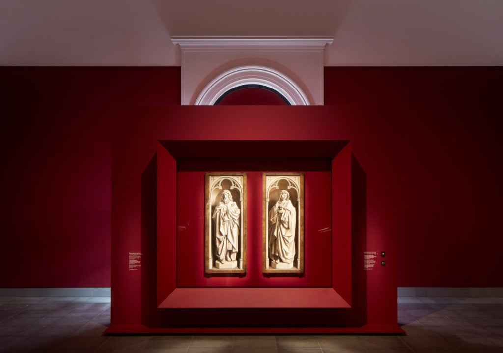 Installation view, "Van Eyck. An Optical Revolution" at the Museum of Fine Arts Ghent (MSK). Photograph by David Levene.