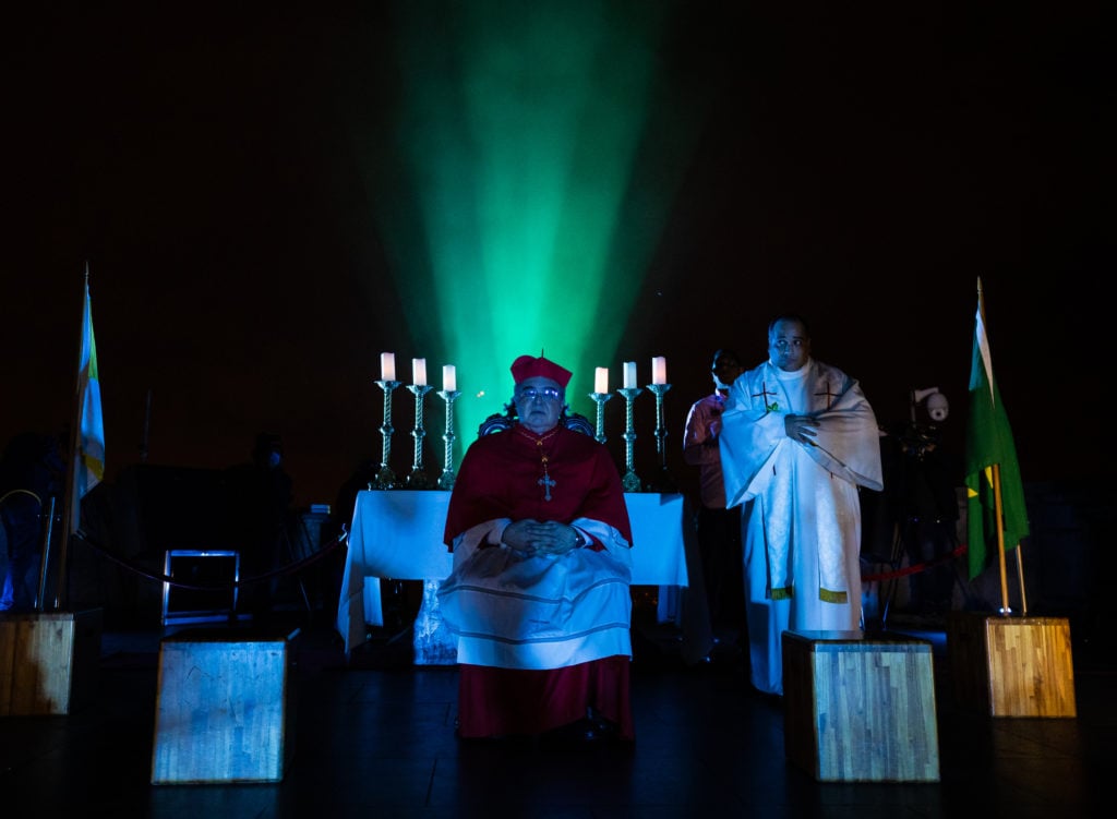 Archbishop of the city of Rio de Janeiro Dom Orani Tempesta performs a mass in honor of Act of Consecration of Brazil.(Photo by Buda Mendes/Getty Images)