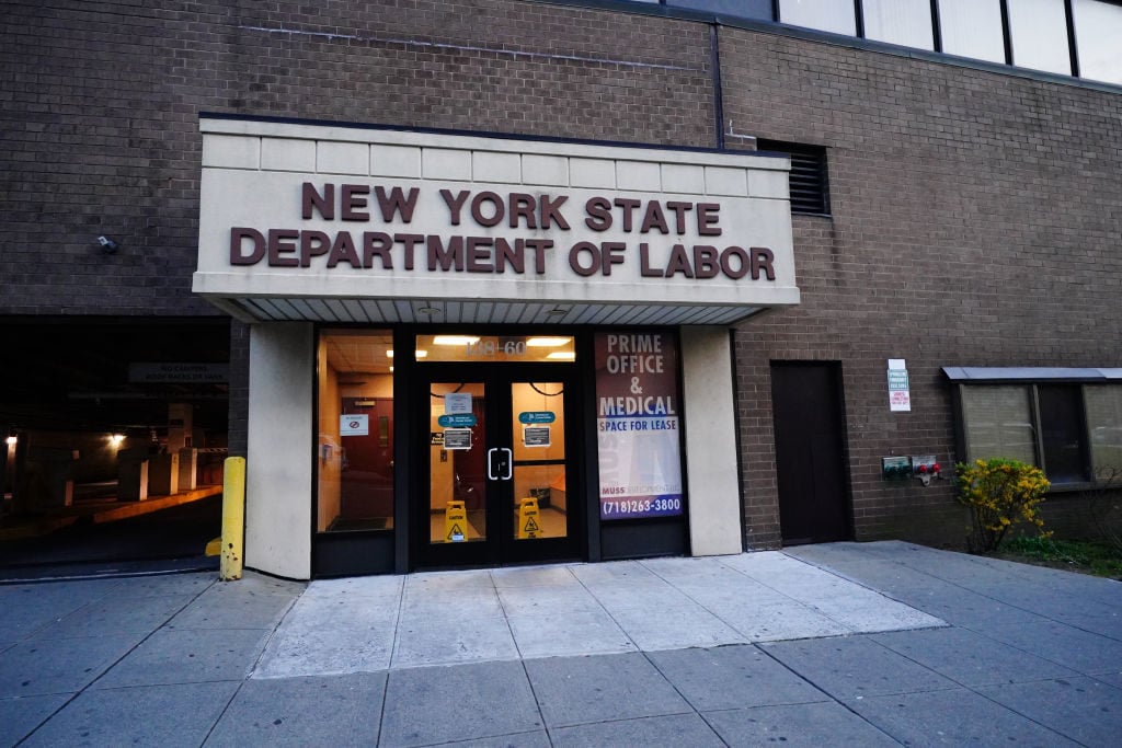 A view of new York State Department of labor office in Flushing Queens during coronavirus pandemic on April 12, 2020. More than 10% american workers have applied for unemployment benefits as of April 11, 2020. Photo: John Nacion/NurPhoto via Getty Images.