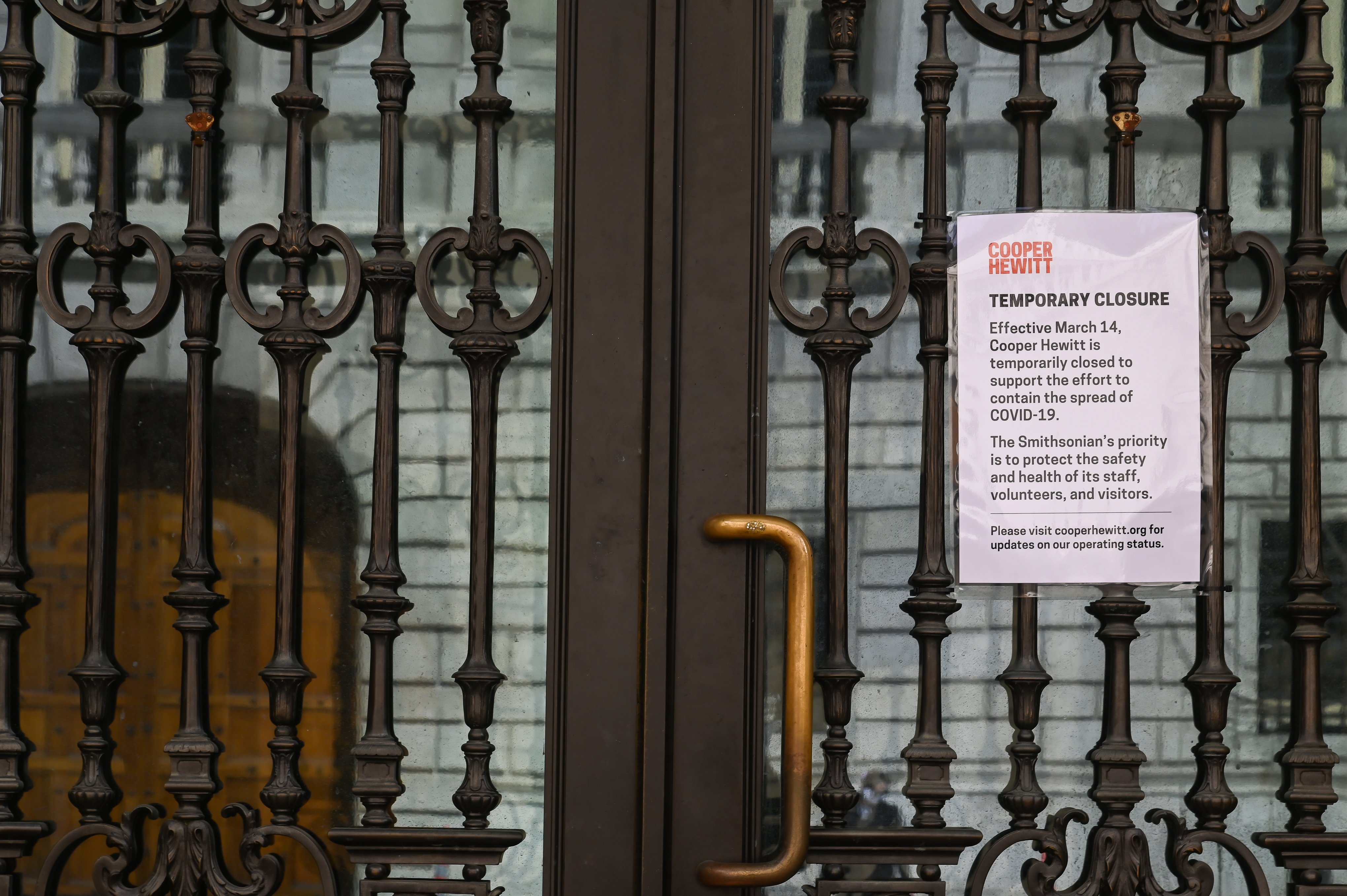 The shuttered Cooper Hewitt Museum on April 2, 2020 in New York City. (Photo by Ben Gabbe/Getty Images)