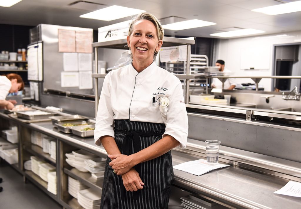 Gabrielle Hamilton, chef and founder of East Village bistro Prune, behind the scenes at a 2017 event. (Photo by Daniel Zuchnik/Getty Images for NYCWFF)