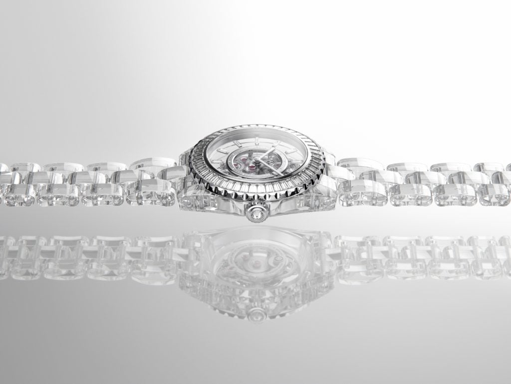 The timepiece, including the strap, is crafted almost entirely from white sapphire. Photo courtesy Chanel.
