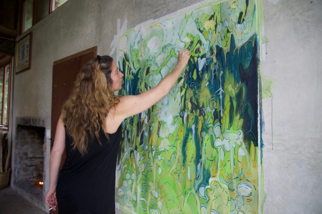 Janaína Tschäpe at work in her home studio in April 2020. Photo courtesy the artist.