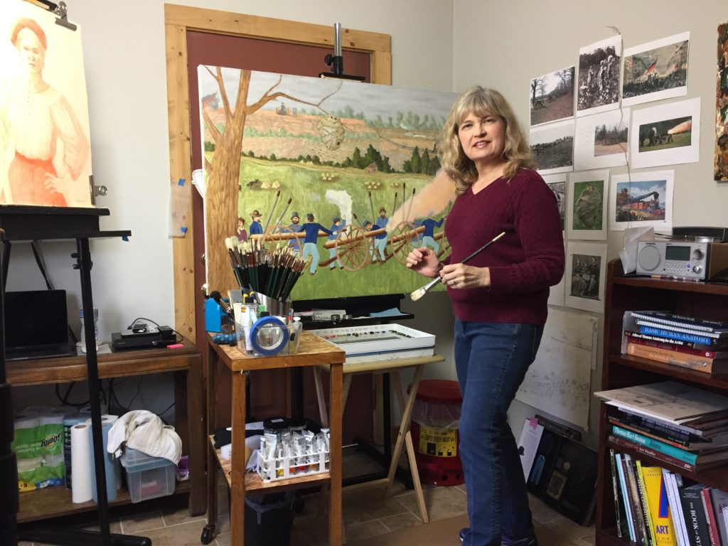 New York Academy of Art student Julie Barbeau in her home studio. Photo courtesy of the artist.