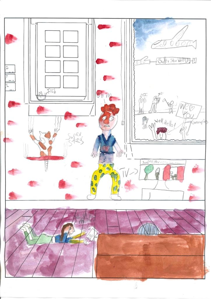 Paula, 10, does a page from Lousie Lawler's MoMA coloring book.
