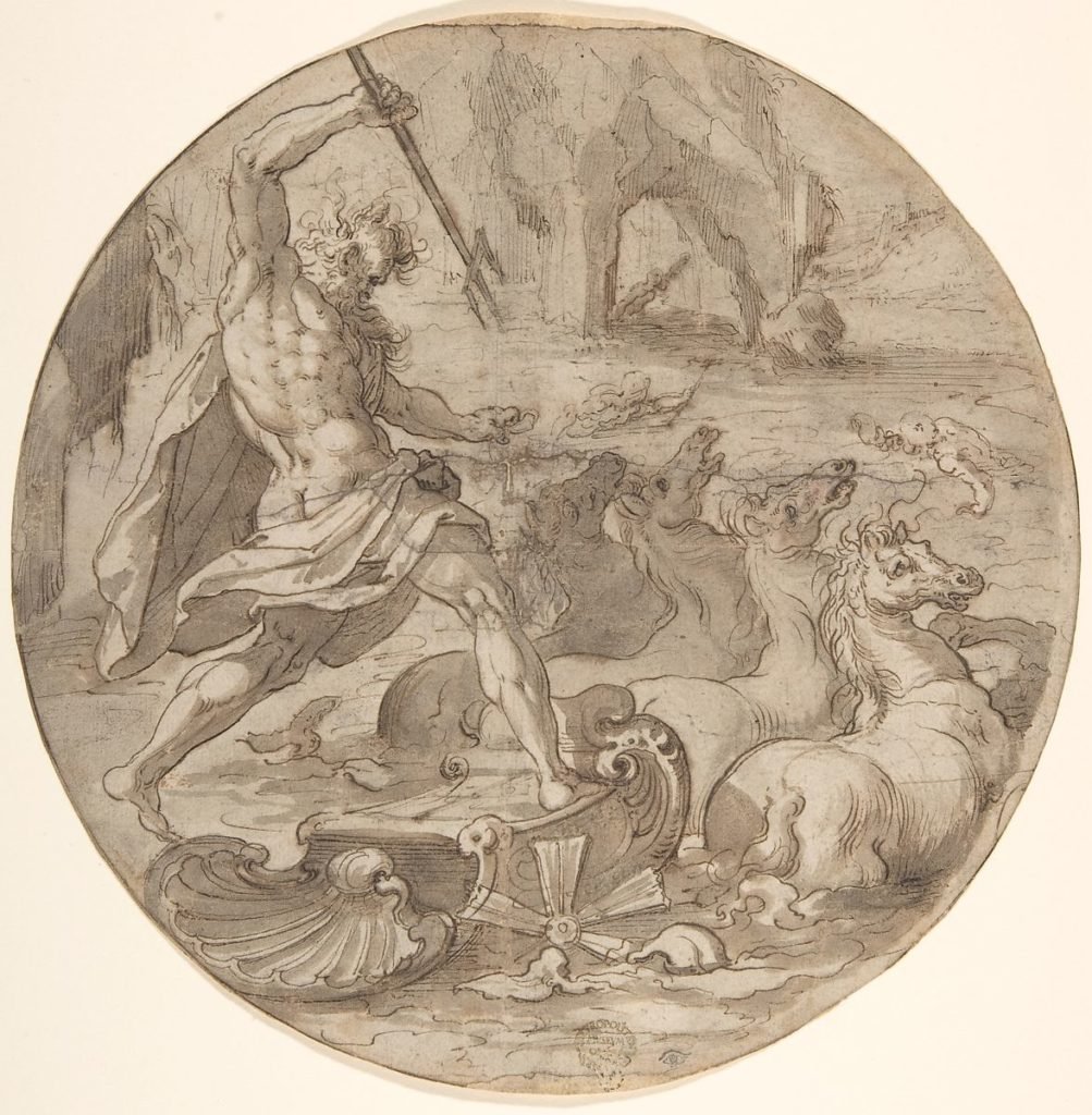 Attributed to Pieter de Jode I, Neptune in his Chariot (late 16th–mid 17th century). Image courtesy Metropolitan Museum of Art.