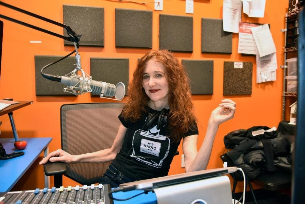 Lisa Levy hosting her radio show, <em>Dr. Lisa Gives a Shit</em>. Photo courtesy of the artist.