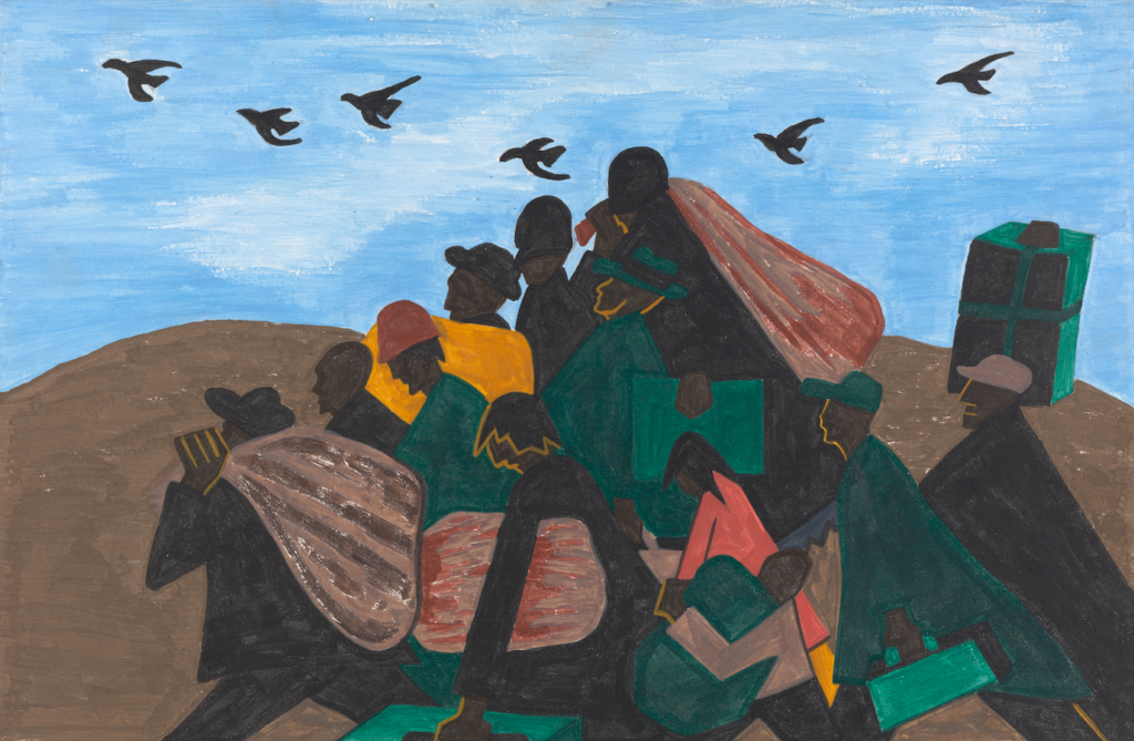 Jacob Lawrence, <i>Panel 3 from The Migration Series, From every Southern town migrants left by the hundreds to travel north.,</i> (1940–41). The Phillips Collection, Washington, DC. © 2019 The Jacob and Gwendolyn Knight Lawrence Foundation, Seattle / Artists Rights Society (ARS), New York.