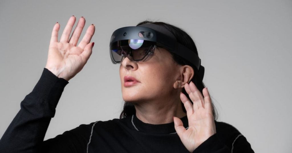 Promo image featuring Marina Abramovic wearing the HoloLens 2 headset Photo: Microsoft.