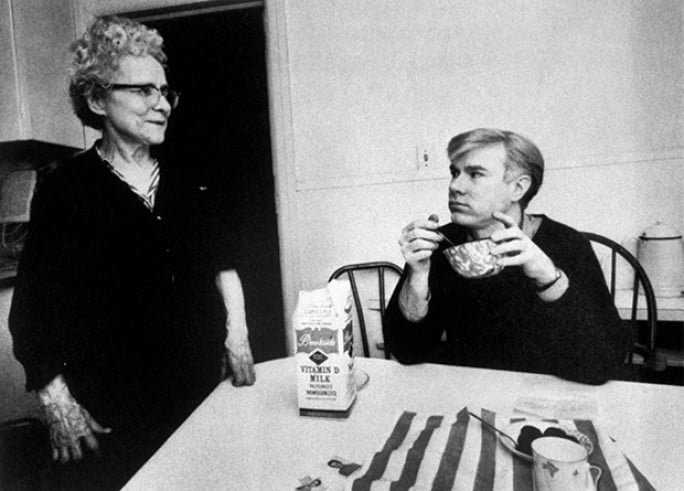Andy Warhol, eating cereal and looking at his mother, Julia Warhola. Courtesy of Ken Heyman/Woodfin Camp/Woodfin Camp/Time Life Pictures/Getty Images.