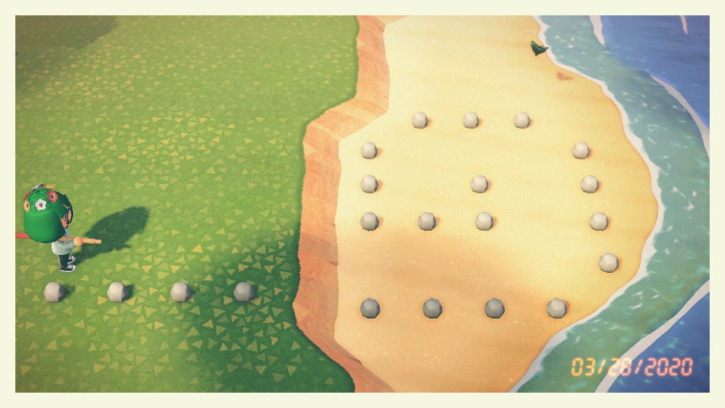 Shing Yin Khor recreated Robert Smithson's Land Art piece <em>Spiral Jetty</em> in her <em>Animal Crossing</em> museum. Screenshot courtesy of her artist. 