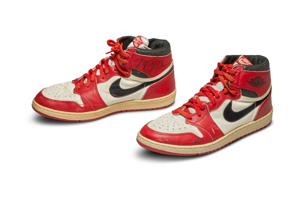 Michael Jordan's autographed, game-worn Air Jordans from 1985. Image courtesy of Sotheby's.