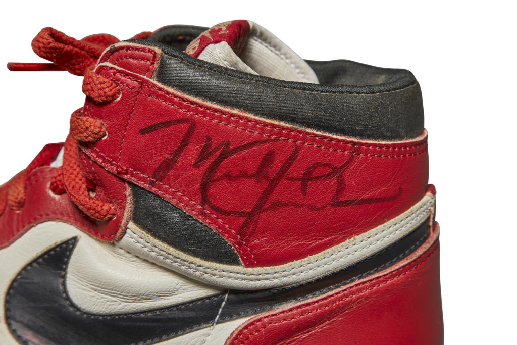 Michael Jordan's autographed, game-worn Air Jordans from 1985. Image courtesy of Sotheby's.