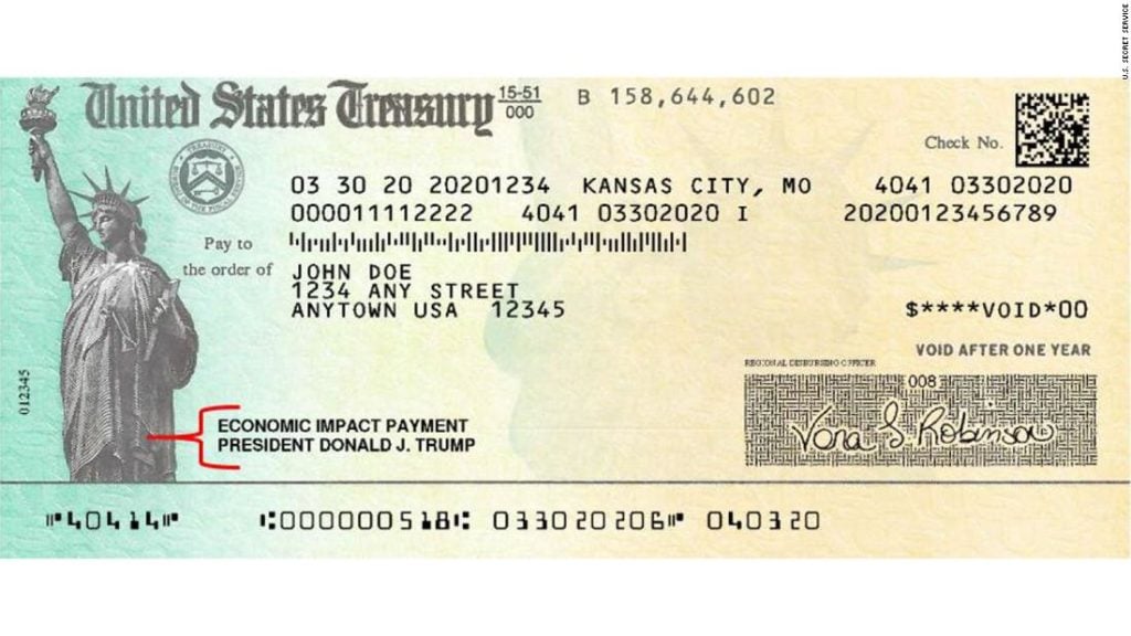 An example of a stimulus check. Courtesy of the US Secret Service, Dept. of Homeland Security.
